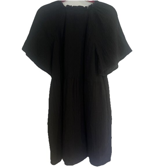 Old Navy Sz Xl Black Pockets Flutter Sleeve Crinkle Gauze Mini Swing Dress - Picture 6 of 12